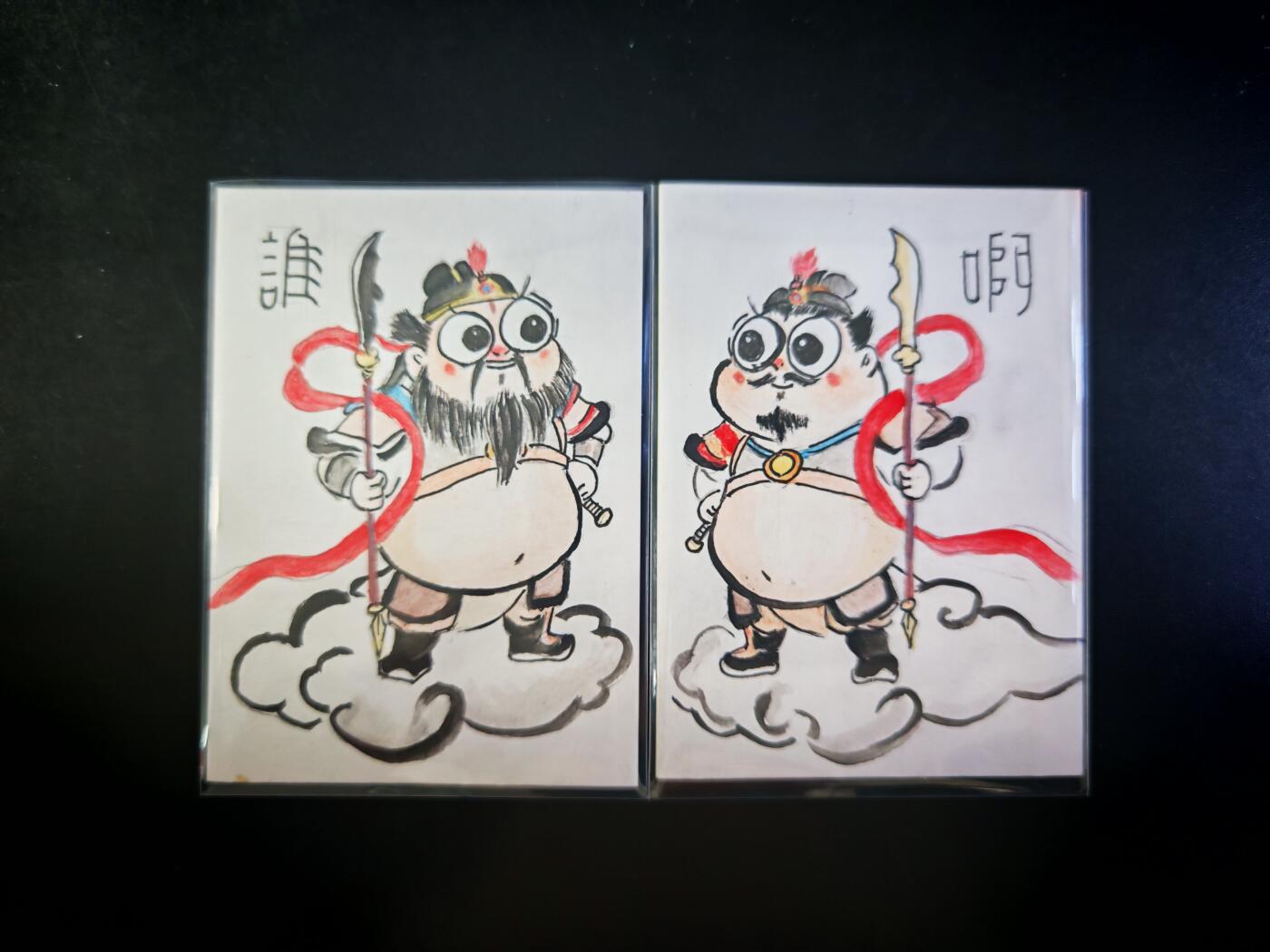 琦卡当当铺～第30期★★一大波美女正向你走来~支持寄存★★~【9点40结束】扫码加群抽[包邮券]~ 【手绘卡】水彩画-马大帅绘-门神对卡-2张