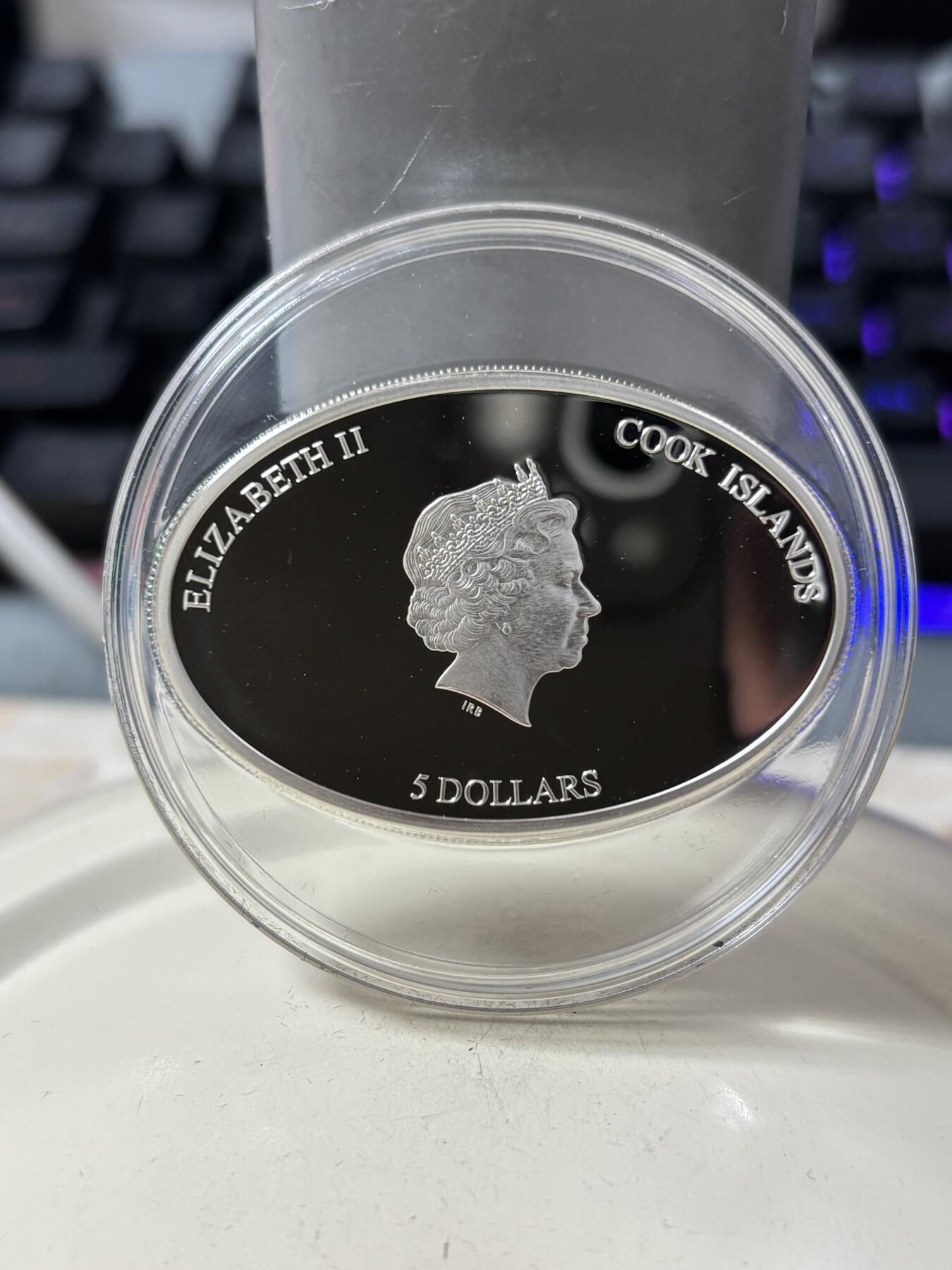 第189期拍卖 库克2013年海底沉船美国SS共和号椭圆彩色镶嵌银币25克，925银，发行1865枚