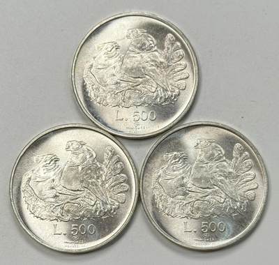 S&S Numismatic世界钱币-拍卖 第119期  - 3枚一起-圣马力诺1974年 动物系列-鸽子 500里拉纪念银币 3枚合计33克835银