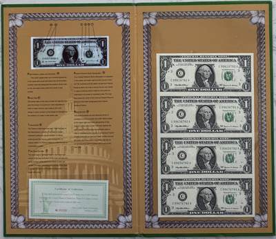 2026第2场（总第229期）：精品测试钞、连体钞综合场 - 四连体/美国1999年版1美元连体钞豪华硬册装UNC（C库印）