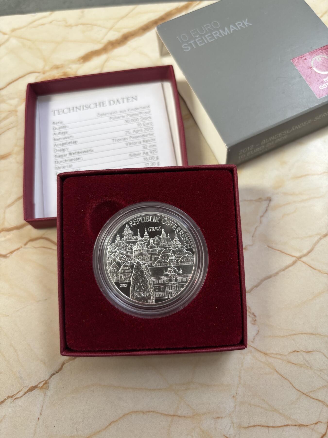 第189期拍卖 奥地利2012年施蒂利亚州格拉兹古城精制银币，925银，17.3克，发行30000枚