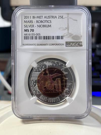 第189期拍卖 - 奥地利2011年火星探险机器人25欧纪念银铌双色银币NGC-MS70