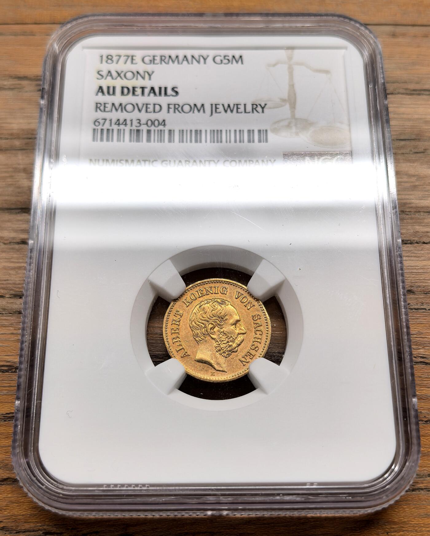 凡希社世界钱币微拍第三百十九期 1877E德国萨克森短翅鹰10马克金币NGC-AUD