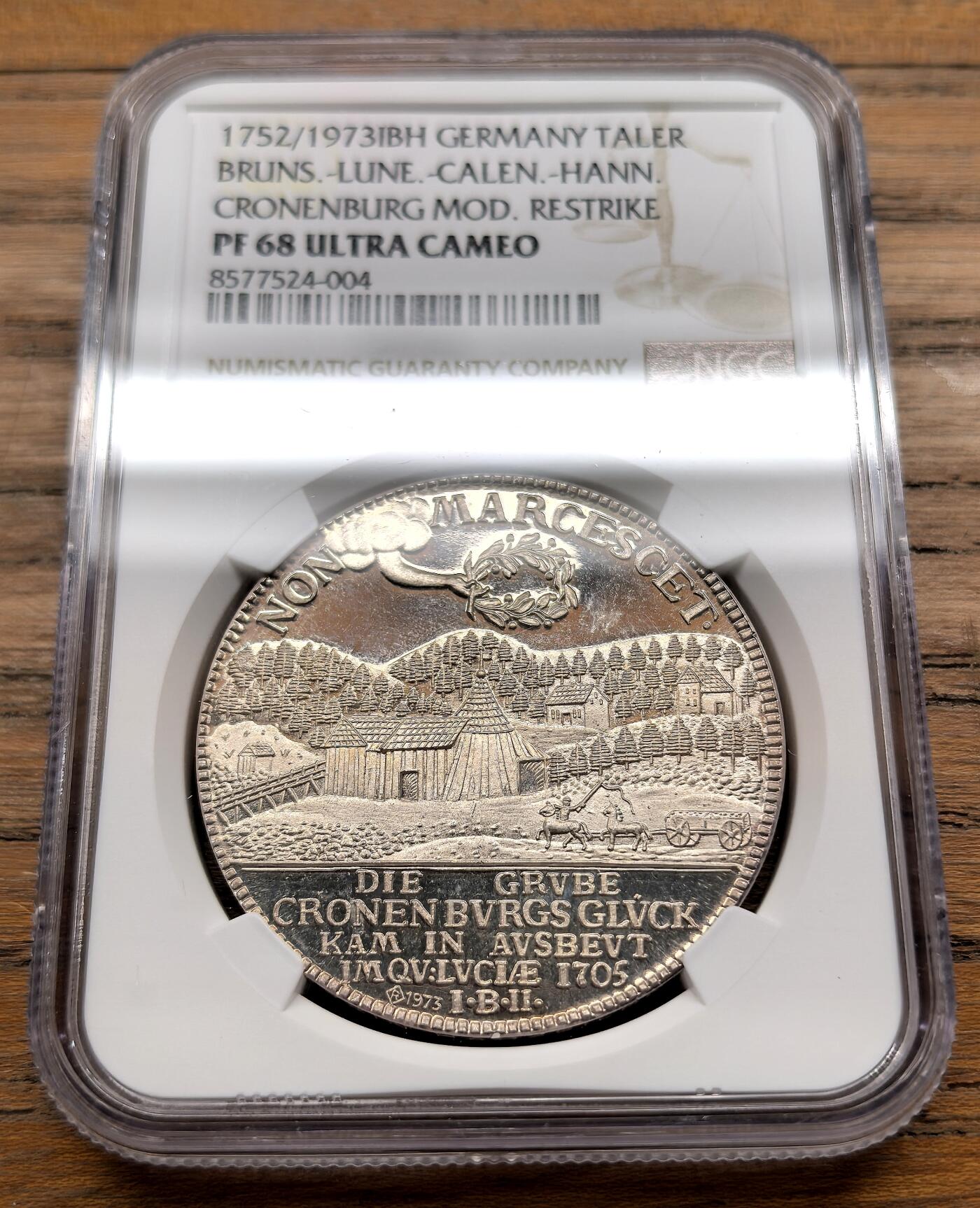 凡希社世界钱币微拍第三百十九期 1752德国不伦瑞克-吕内堡-卡伦堡-汉诺威克隆堡矿厂泰勒大银后铸NGC-PF68UC
