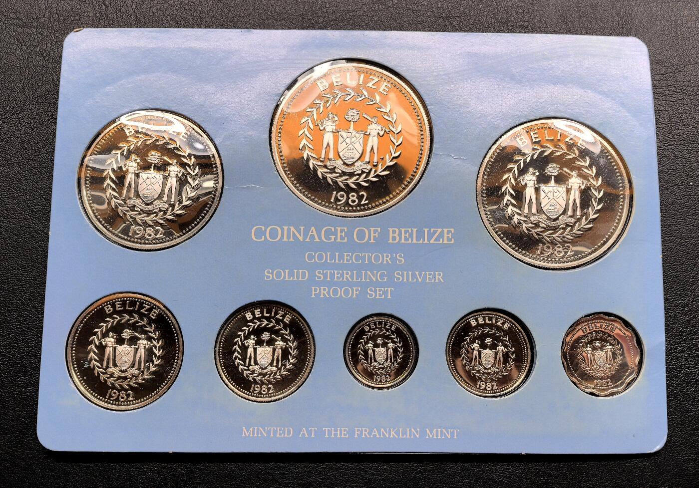 凡希社世界钱币微拍第三百十九期 1982伯利兹全银精铸PS八枚套，盒证全品，发行量仅381套。