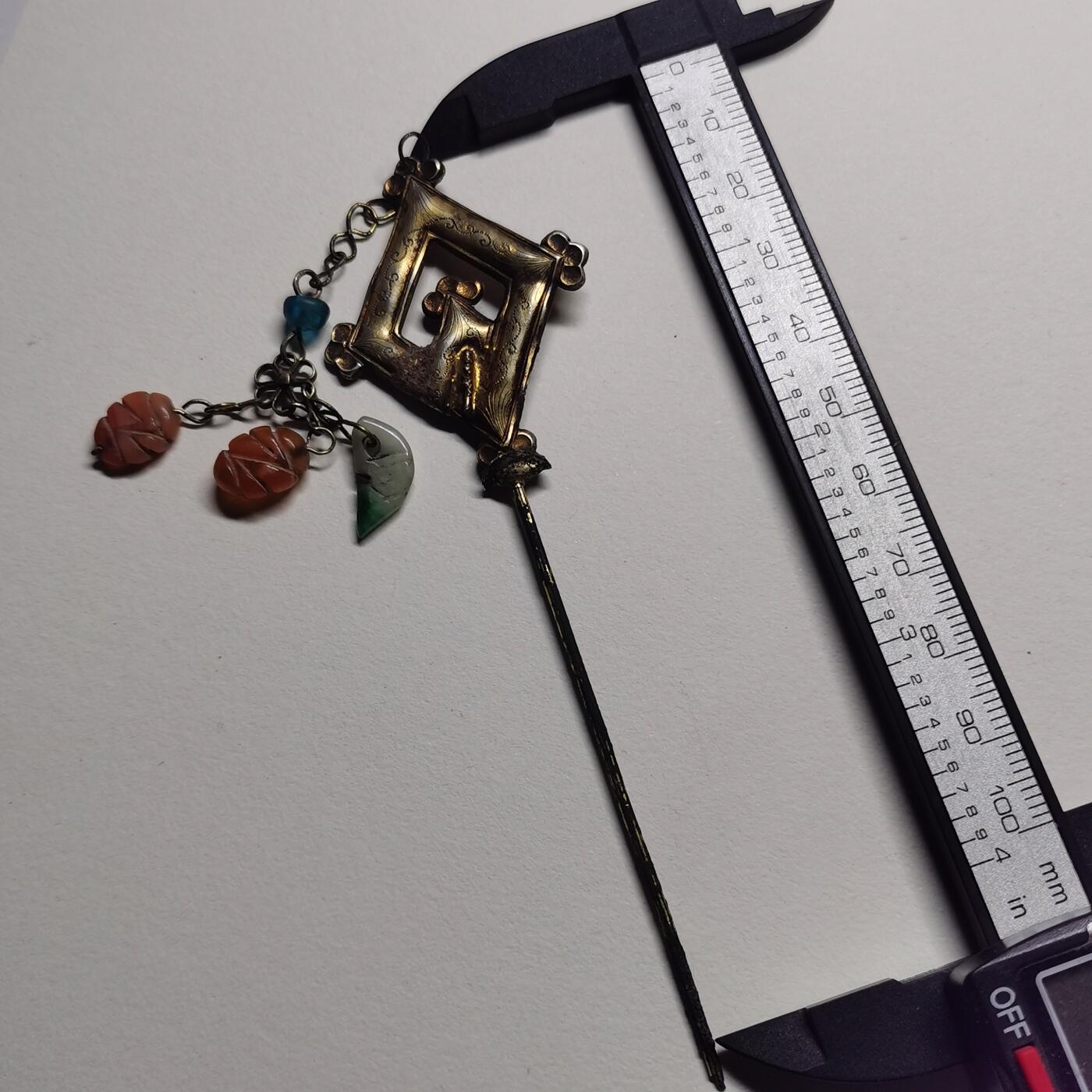 杂件专场96期 清代老银鎏金发簪，清代翡翠玛瑙吊坠