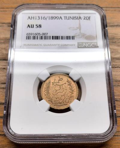 凡希社世界钱币微拍第三百十九期 - 1899A法属突尼斯20法郎金币NGC-AU58