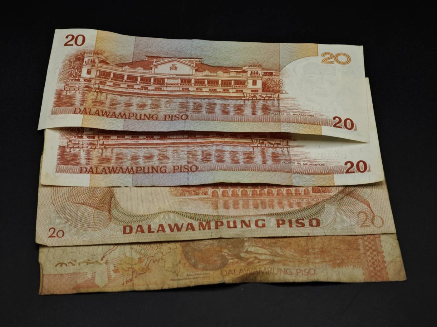 【淘币小摊】实时拍第八百五十四拍   无佣金福利纸币场   满百包邮可预留二周 每周一统一发货   菲律宾20比索纸币4张【有折】