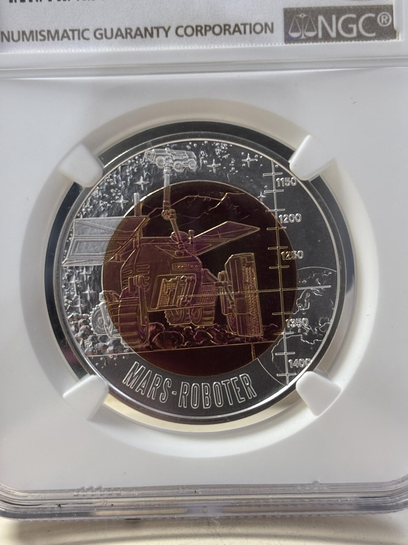 第189期拍卖 奥地利2011年火星探险机器人25欧纪念银铌双色银币NGC-MS70