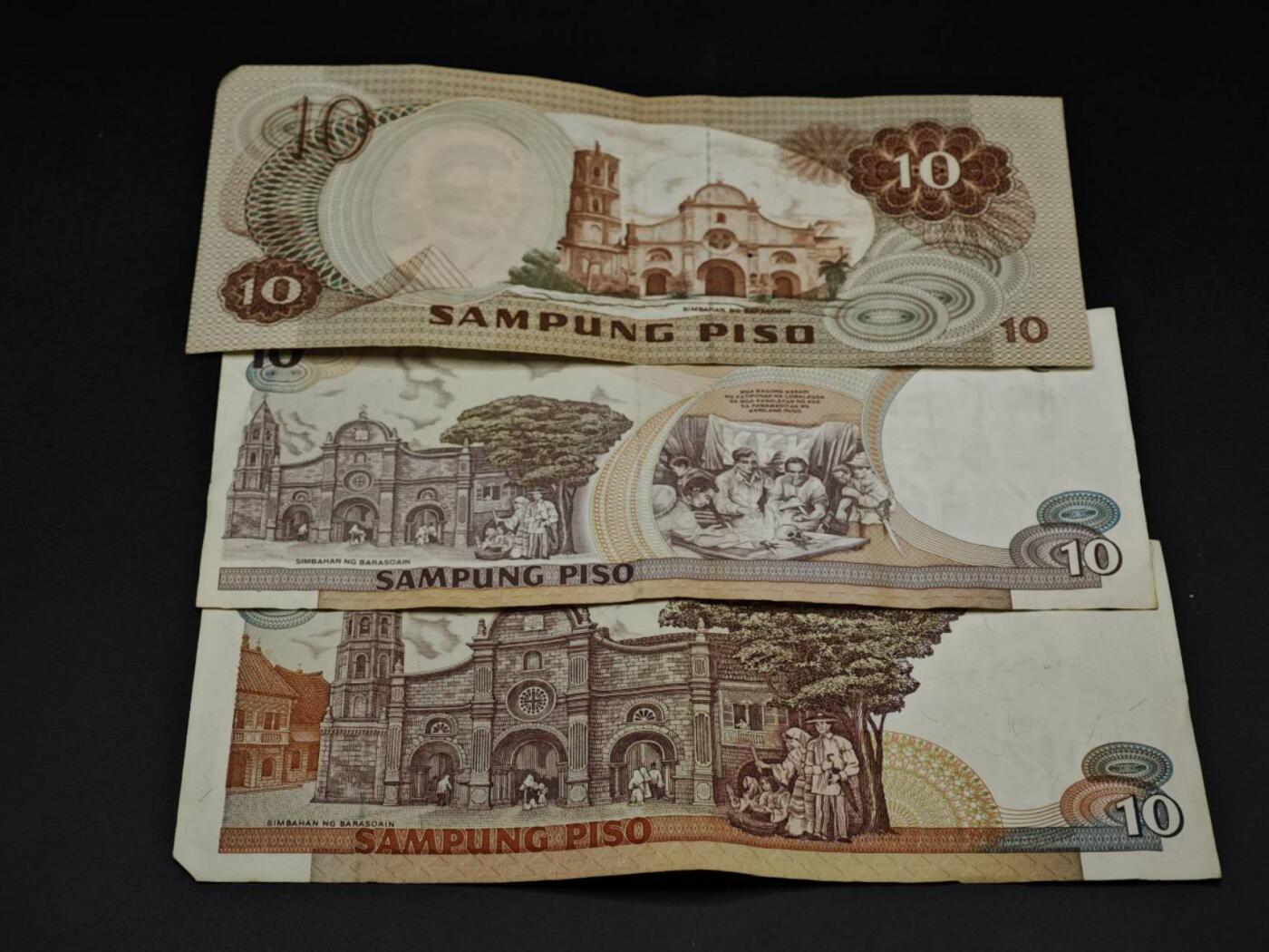 【淘币小摊】实时拍第八百五十四拍   无佣金福利纸币场   满百包邮可预留二周 每周一统一发货   菲律宾10比索纸币3张【有折】