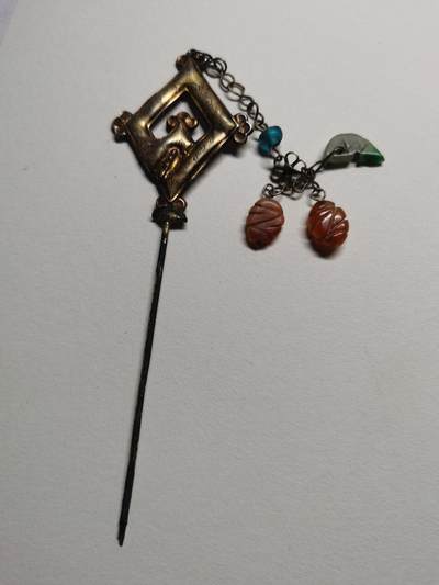 杂件专场96期 - 清代老银鎏金发簪，清代翡翠玛瑙吊坠