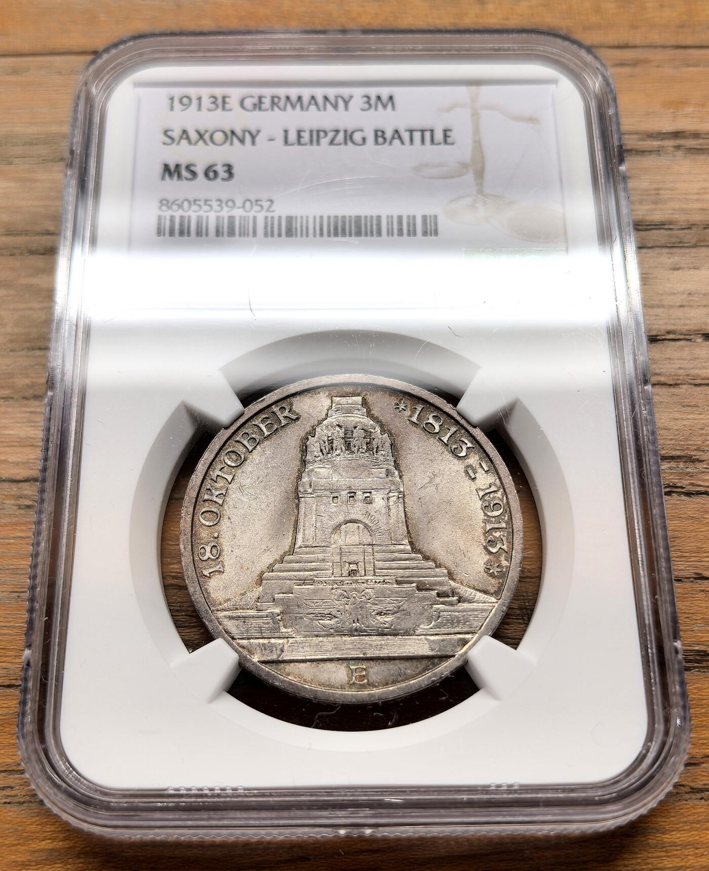 凡希社世界钱币微拍第三百十九期 1913E德国萨克森3马克纪念银币NGC-MS63