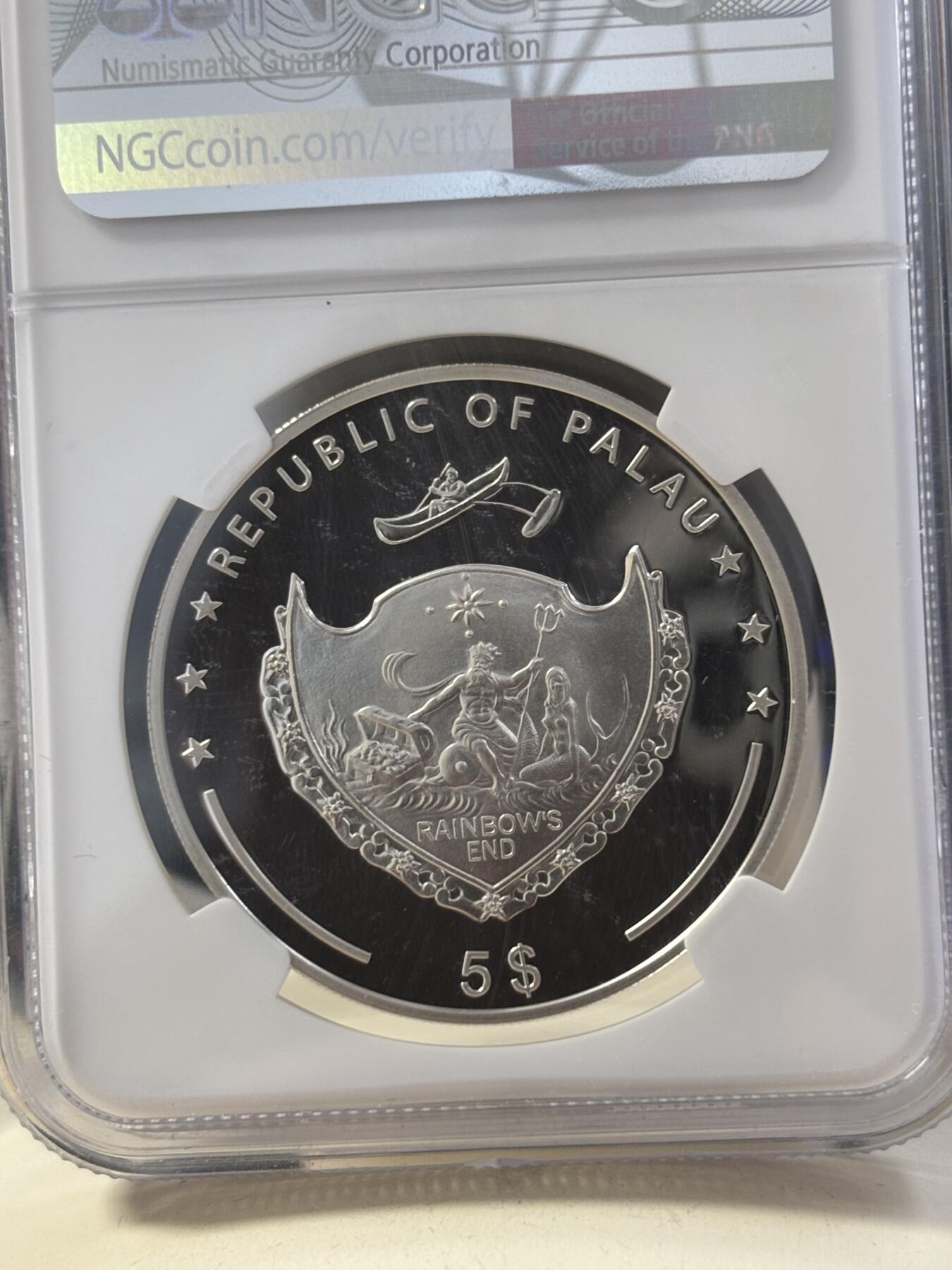 第189期拍卖 获奖帕劳2008年蝴蝶动物系列绿蝴蝶棱镜幻彩银币最高分NGC-PF70，世界最美25种钱币之一，925银，25克，发行2500枚