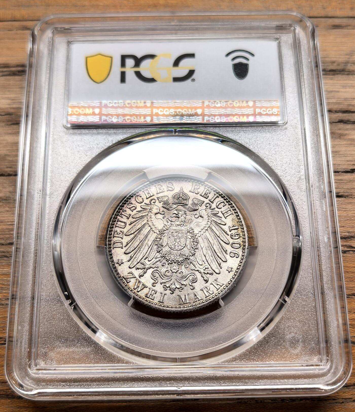 凡希社世界钱币微拍第三百十九期 1906德国巴登金婚纪念2马克PCGS-MS64