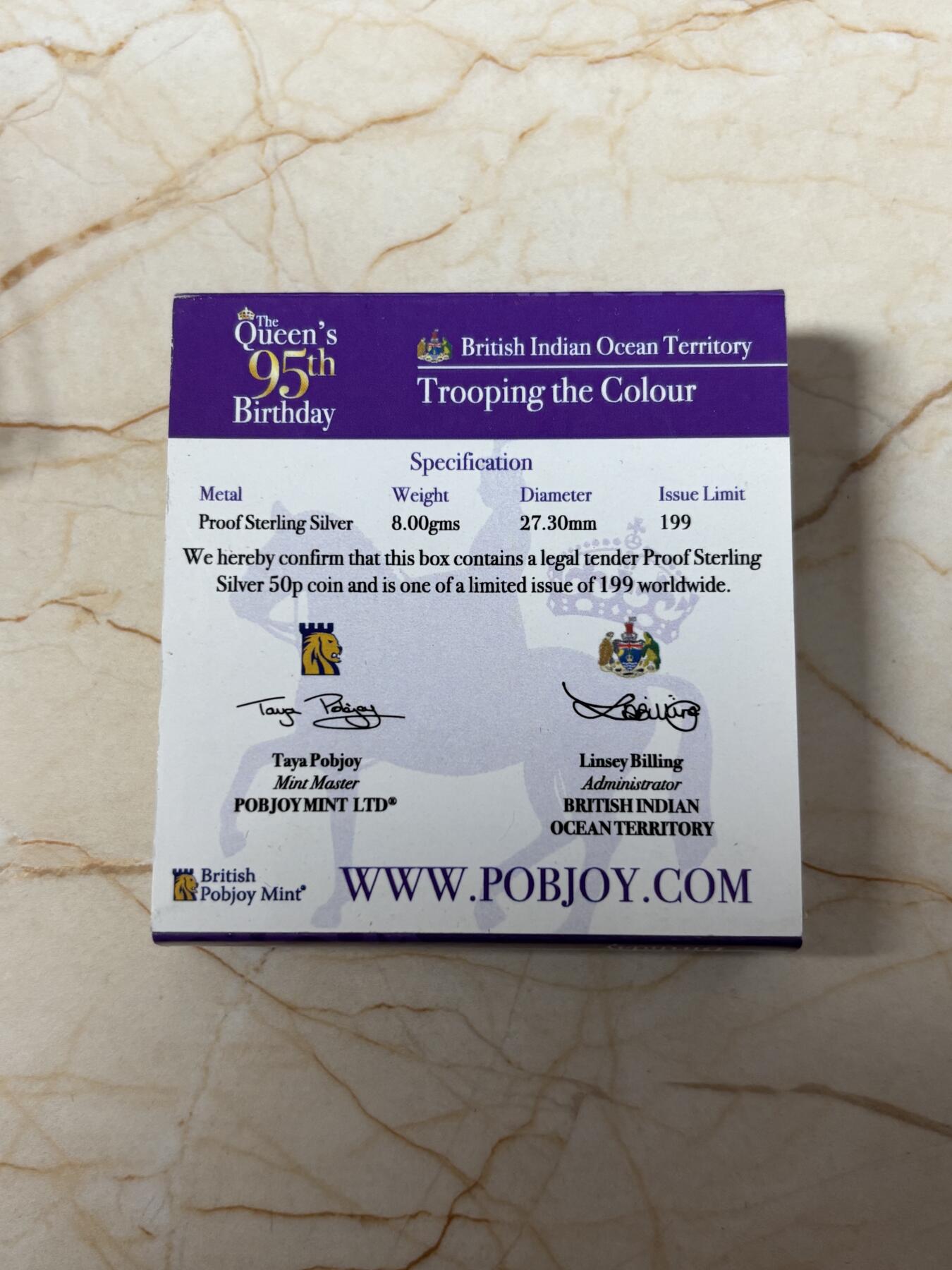 第189期拍卖 英属印度洋2021年伊丽莎白二世女王95岁生日银币，925银，8克，发行199枚