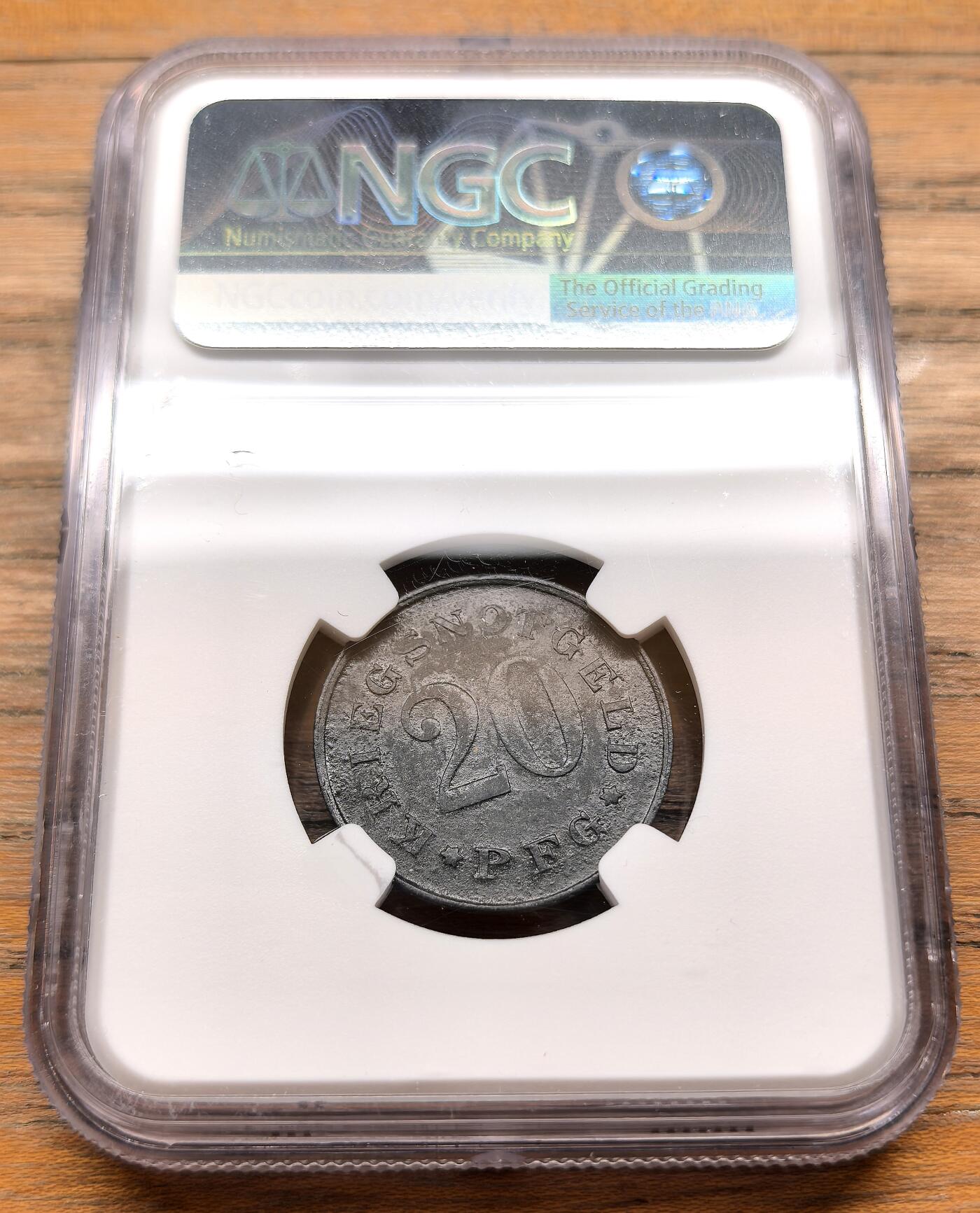 凡希社世界钱币微拍第三百十九期 1920德紧茨维瑟尔20芬尼锌币NGC-UNCD