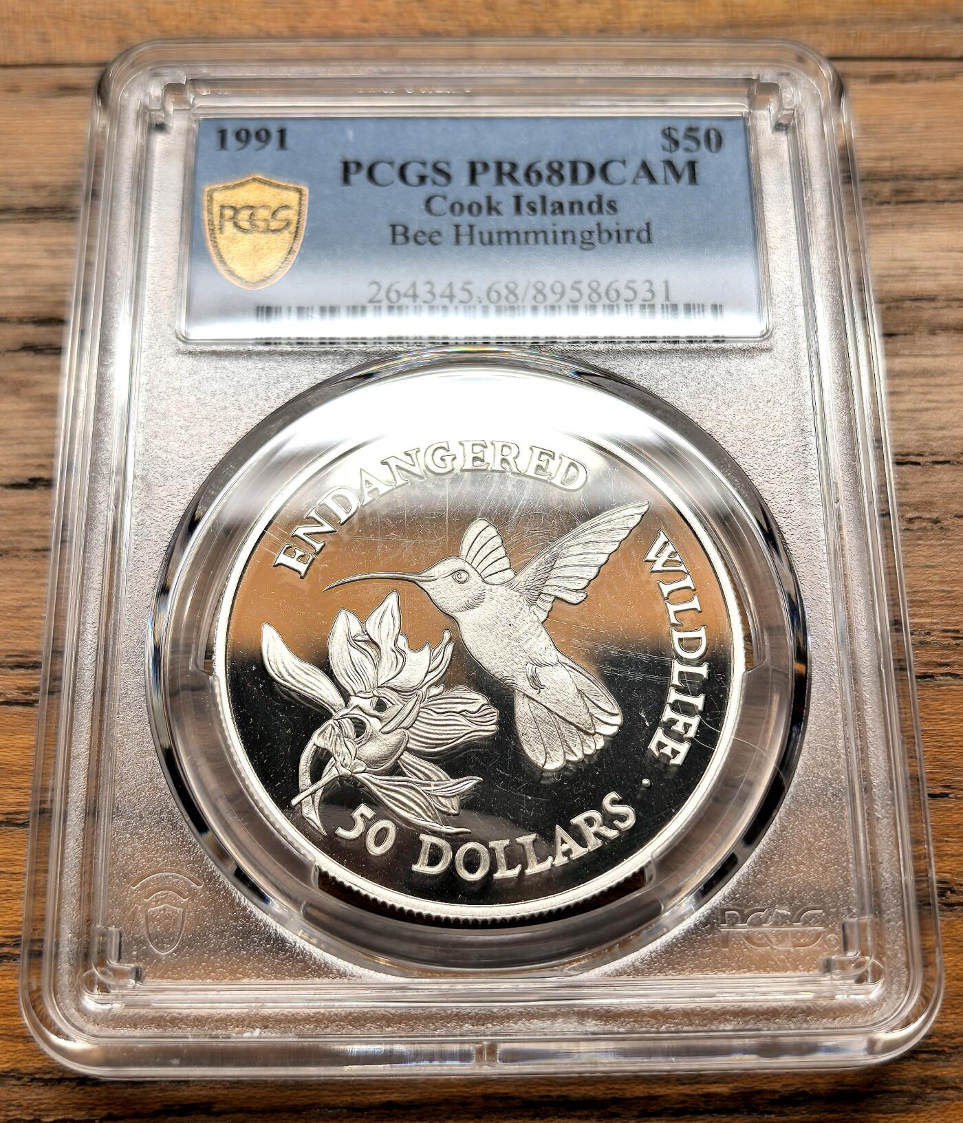 凡希社世界钱币微拍第三百十九期 1991库克群岛蜂鸟50元大银精铸PCGS-PR68DCAM