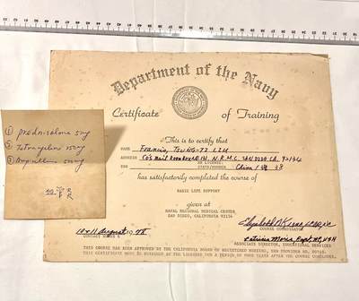 韵星假日军品类拍卖第三十八期 -- Rimey Holidays Militaria Auction 38 - 刘宗地（姐）美国海军部训练证书，加利福尼亚州圣迭戈基地受训合格