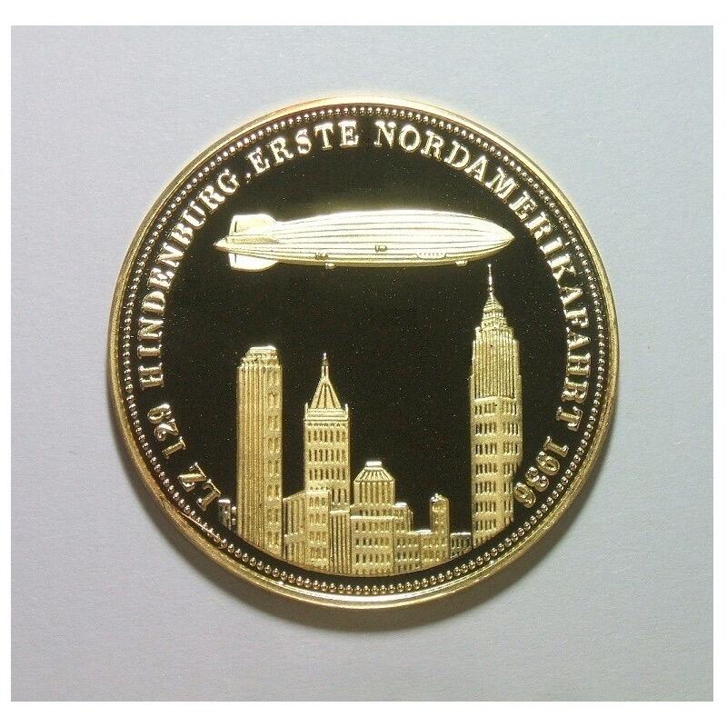 【银】德国齐柏林和齐柏林飞艇 高浮雕精制大镀金银章 40MM 20克