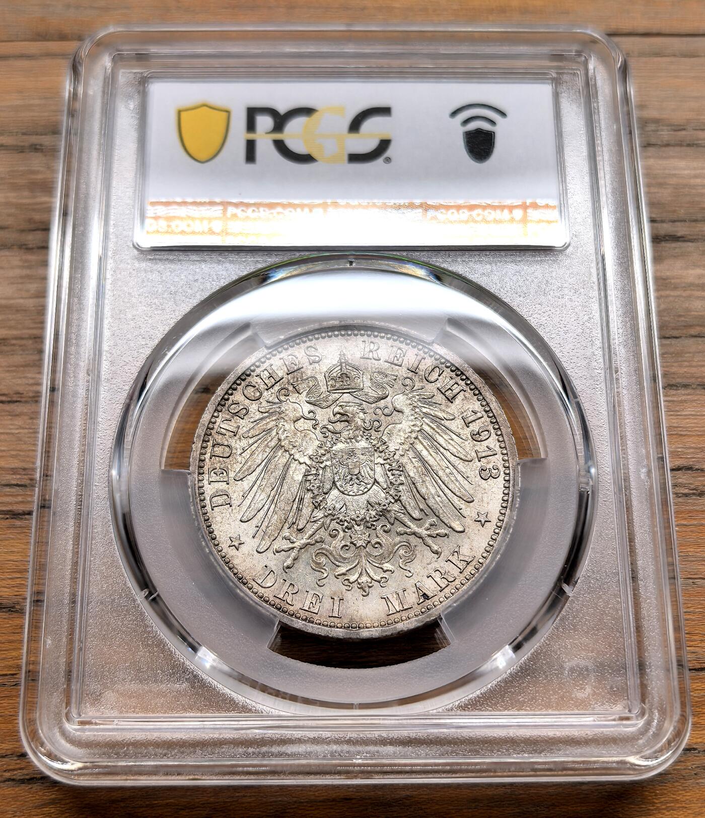 凡希社世界钱币微拍第三百十九期 1913A德国普鲁士军装版3马克PCGS-MS64