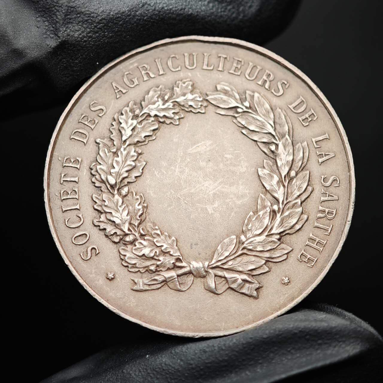 金瓯小拍第三期 古今币章 银价专场 法国萨尔特省农业协会银章 重20.2克直径36.8mm 边铭丰饶角ARGENT100