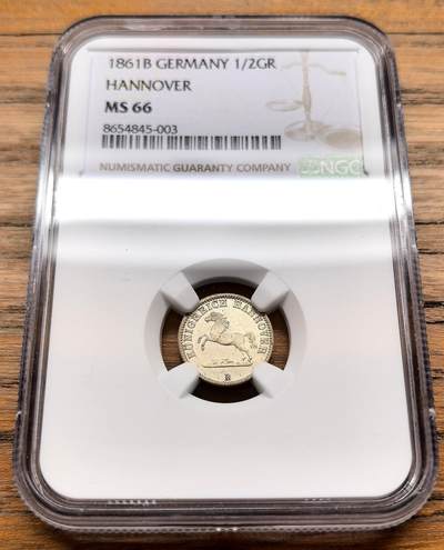 凡希社世界钱币微拍第三百十九期 - 1861德国汉诺威飞马1/2GR银币NGC-MS66高分收藏级！