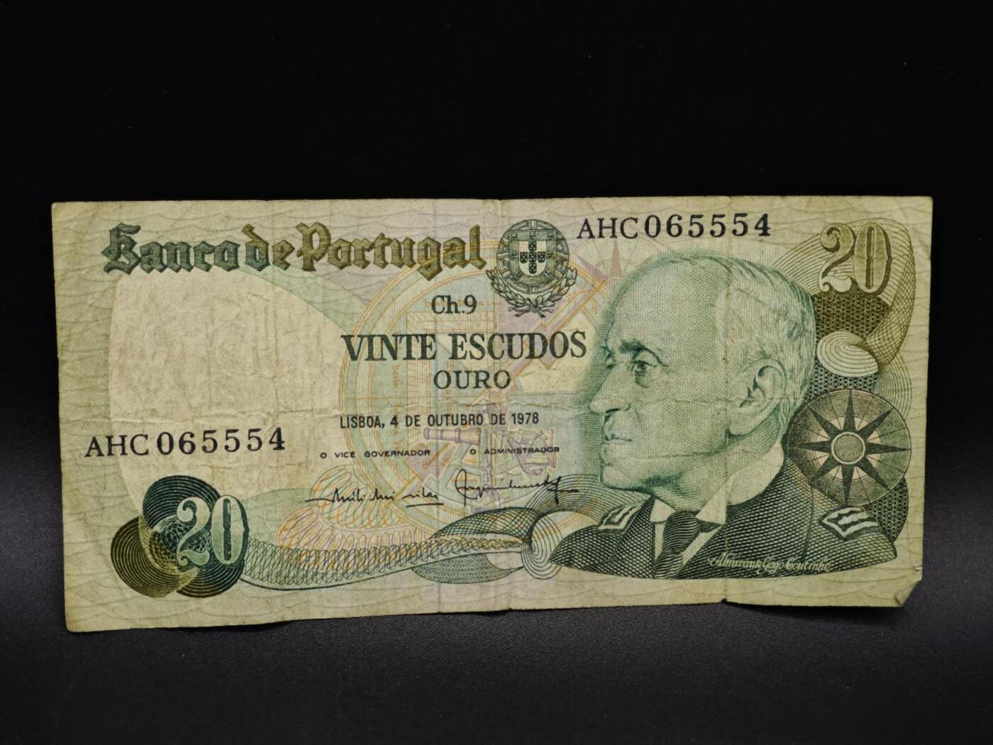 【淘币小摊】实时拍第八百五十四拍   无佣金福利纸币场   满百包邮可预留二周 每周一统一发货   葡萄牙20埃斯库多纸币【有折】