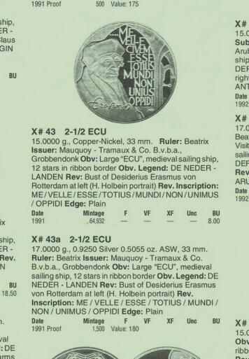 长老汇蛇年精选第九十五场拍卖 珍稀币！1991荷兰2.5埃居精制银币，17克925银，1500枚，克书180美金