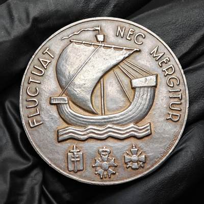 金瓯小拍第三期 古今币章 银价专场 - 法国巴黎大银章1964年 重61.2克直径49.8mm 边铭丰饶角1ARGENT