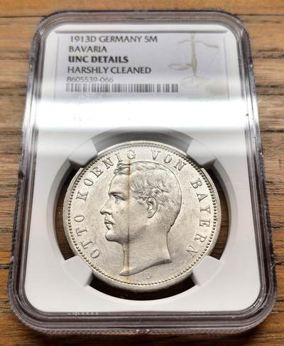 凡希社世界钱币微拍第三百十九期 - 1913D德国巴伐利亚5马克大银NGC-UNCD