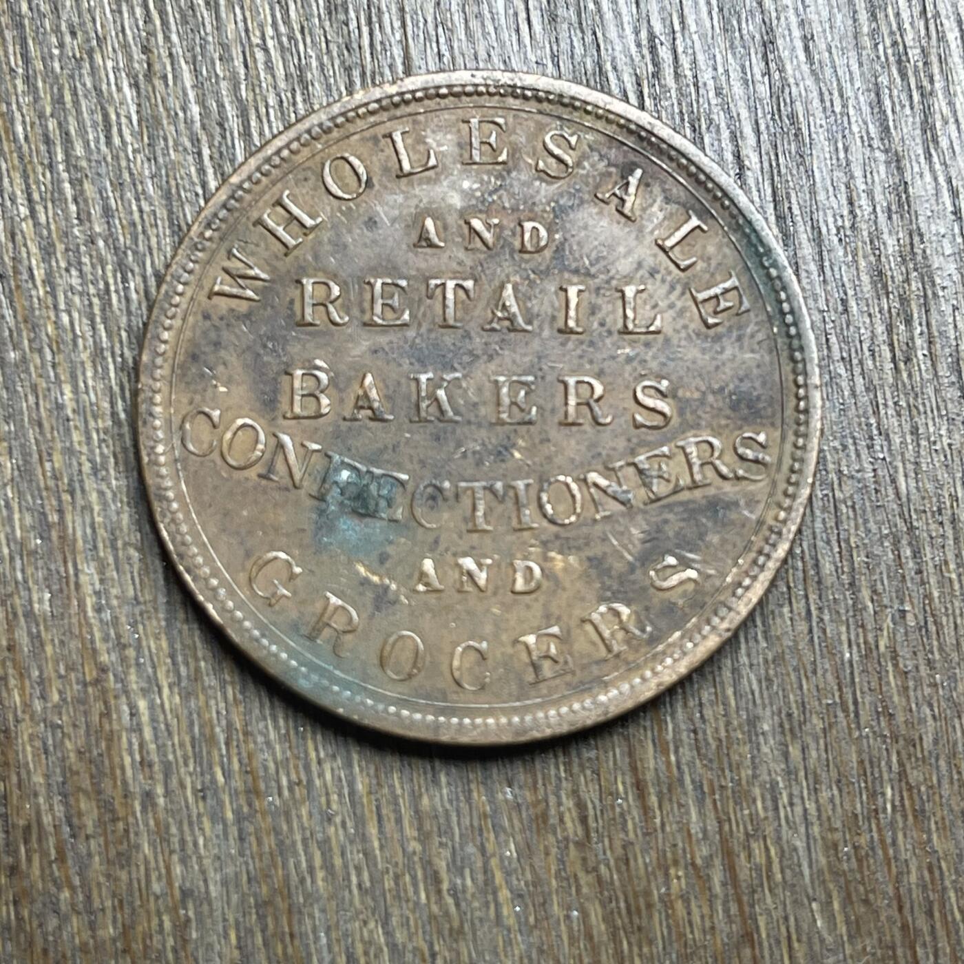 【铜匠收藏】★第140加场★精品老铜币 硬币专场 不寄存，200包邮。不满200元，支付5元运费。《接受代拍 代送NGC评级》 86【无寄存】稀少19世纪新西兰基督城联合面包公司（Union Bakery Company）代用币 Token