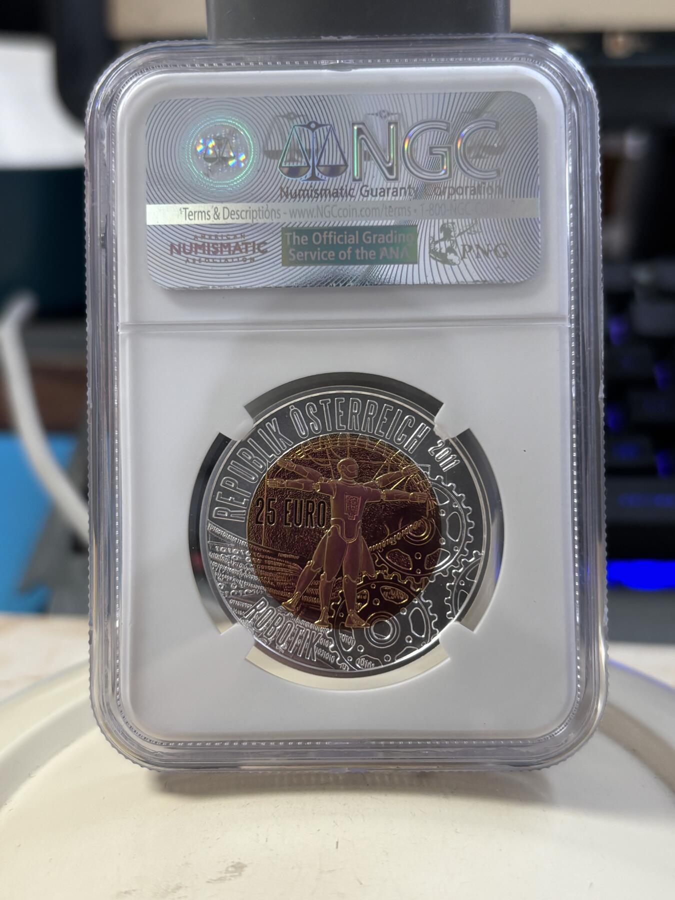 第189期拍卖 奥地利2011年火星探险机器人25欧纪念银铌双色银币NGC-MS70