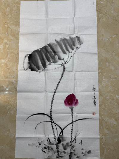 NO.22 好又多金牌大场，年前倒数第3期！每周一站式配齐，方便凑单！（周6晚9点截拍，卖家送拍0抽成！） - 【国画】手绘画 水墨荷花图 题款：庚子志罡 钤印【荷开不语，心自澄明】