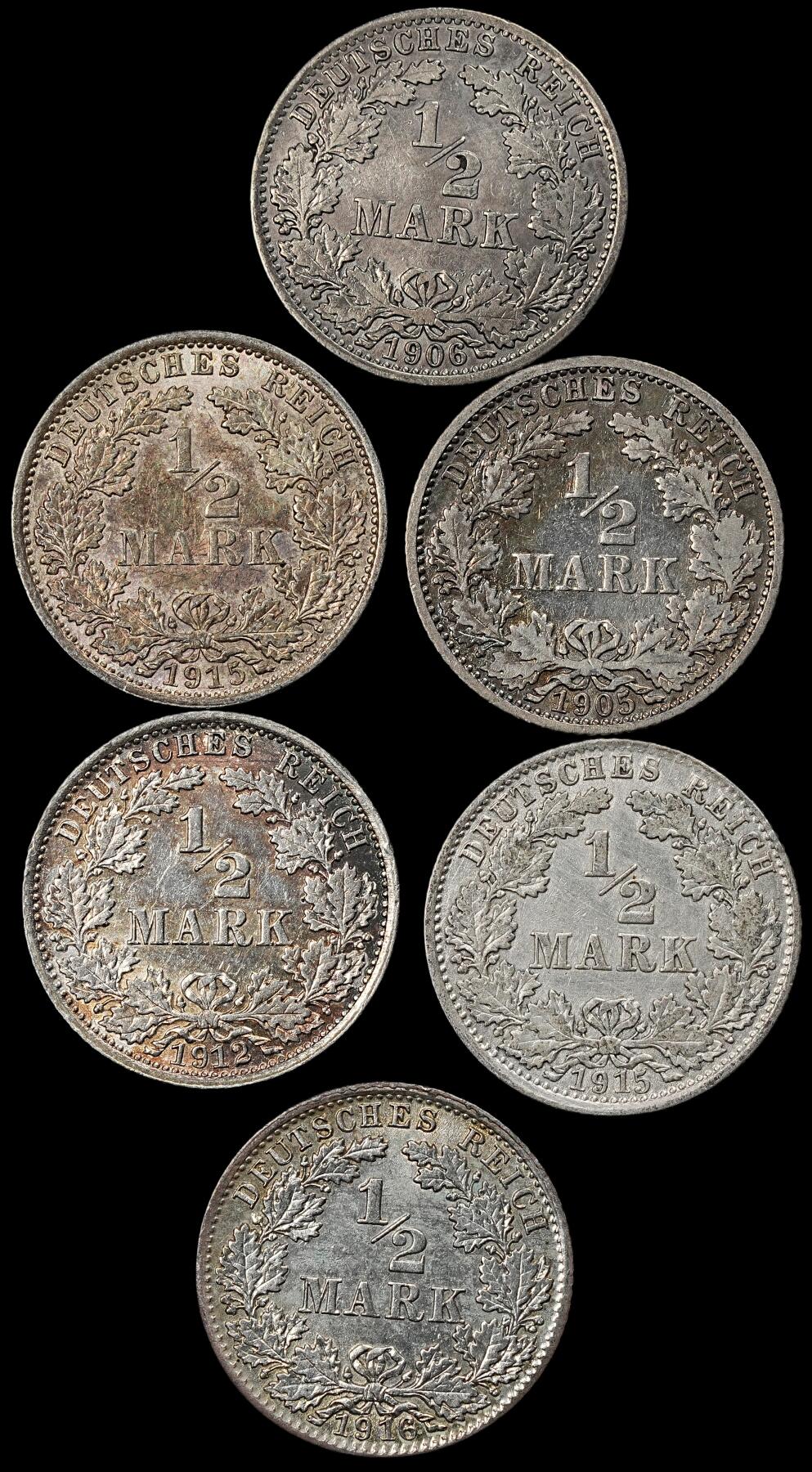 修遠堂世界钱币第102期 德国1/2马克银币一组，一枚不平，总重16.50g，含银90%