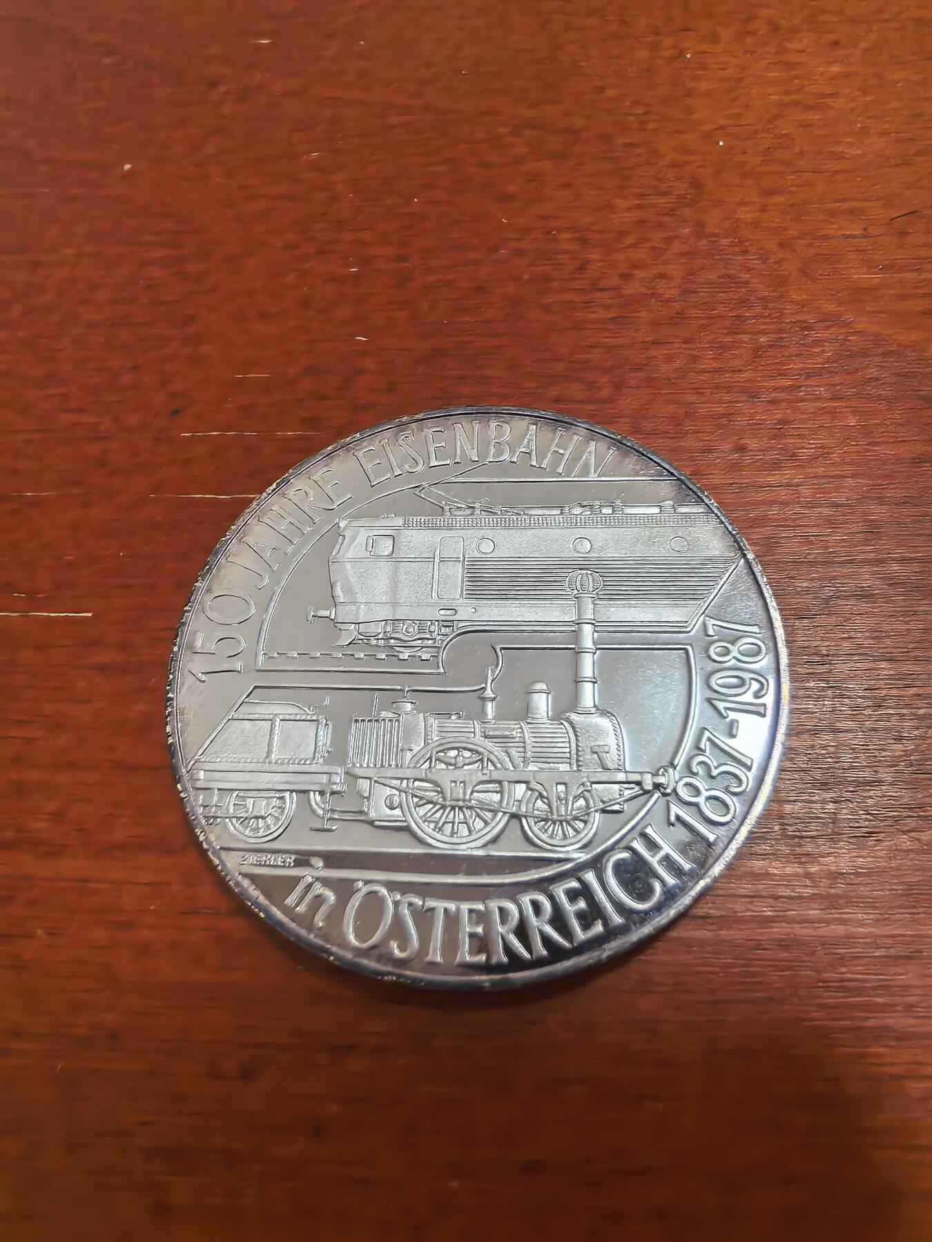 长老汇蛇年精选第九十五场拍卖 1987奥地利铁路150周年500先令精制银币，24克925银