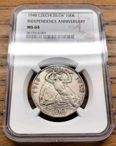 凡希社世界钱币微拍第三百十九期 - 1948捷克斯洛伐克独立三十周年纪念100K银币NGC-MS64