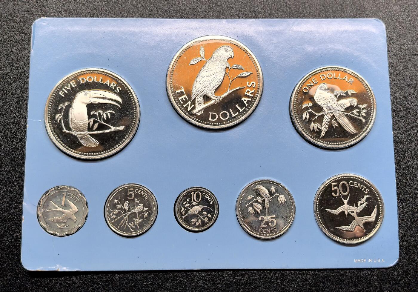 凡希社世界钱币微拍第三百十九期 1982伯利兹全银精铸PS八枚套，盒证全品，发行量仅381套。