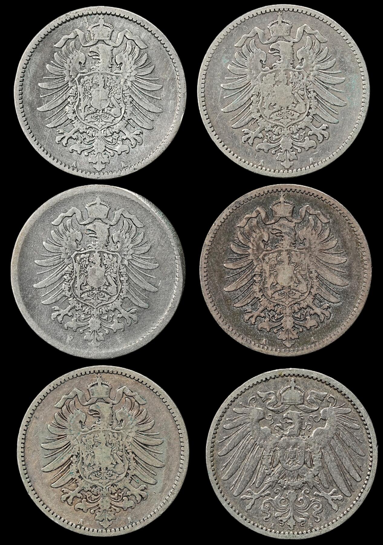 修遠堂世界钱币第102期 德国1马克银币一组，总重32.12g，含银90%