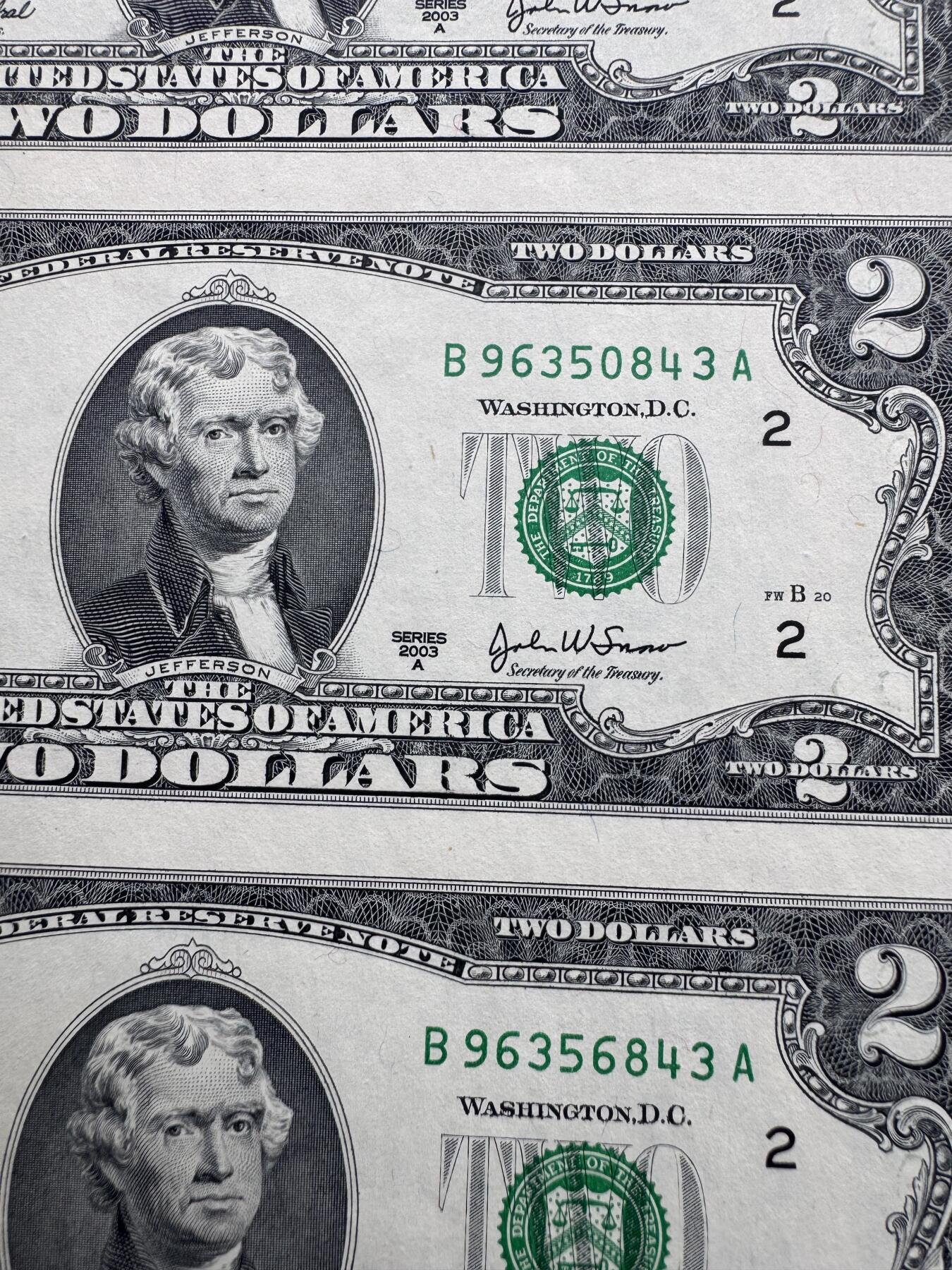 2026第2场（总第229期）：精品测试钞、连体钞综合场 四连体/美国2003年版2美元豪华硬册装UNC（B库印）