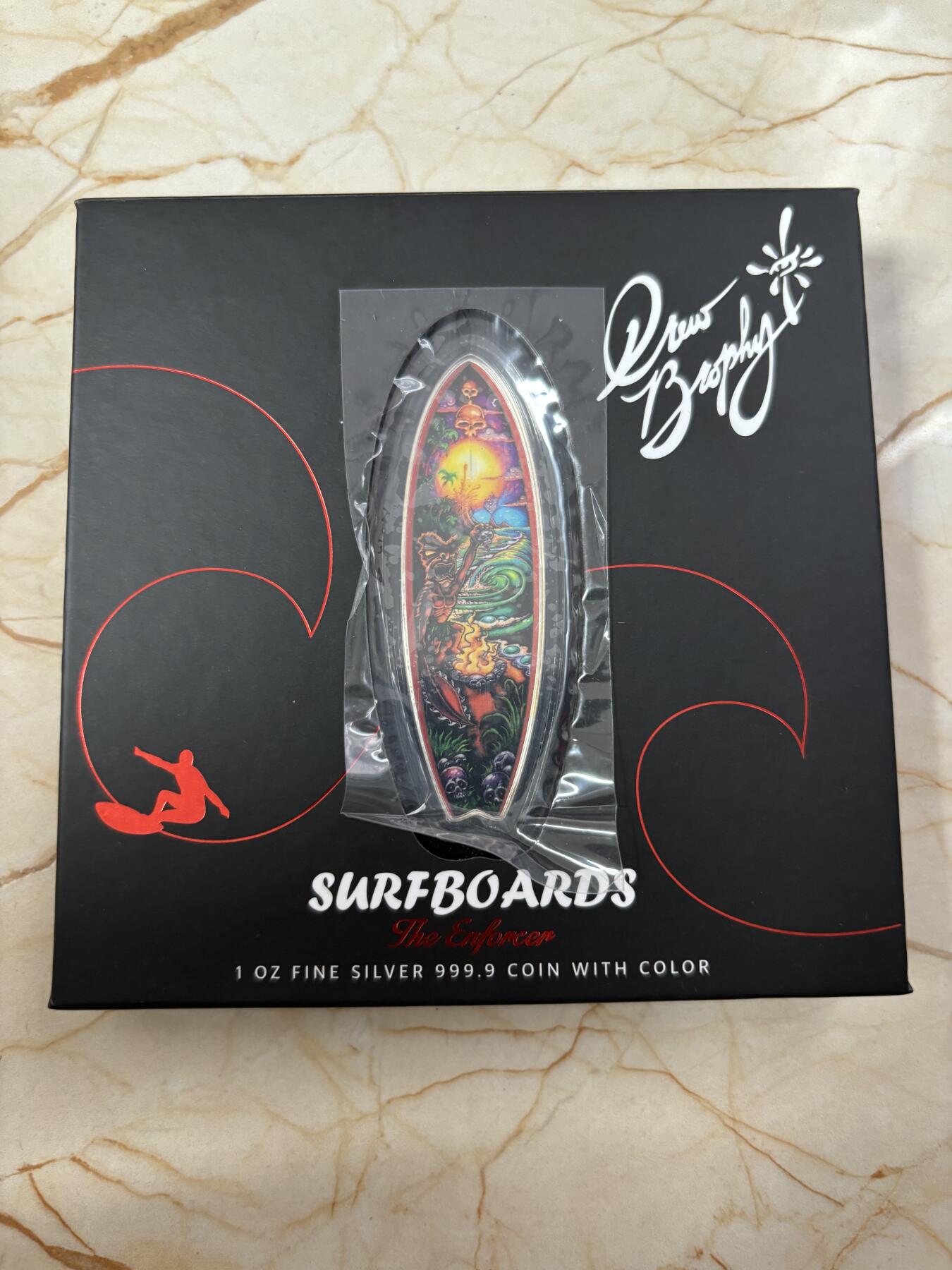 第189期拍卖 纽埃2023年冲浪板1盎司异形彩色纪念银币，999银，发行3000枚