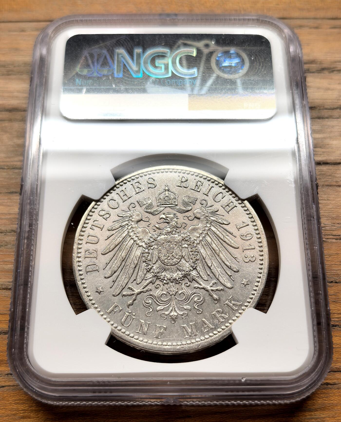 凡希社世界钱币微拍第三百十九期 1913J德国汉堡5马克大银NGC-UNCD