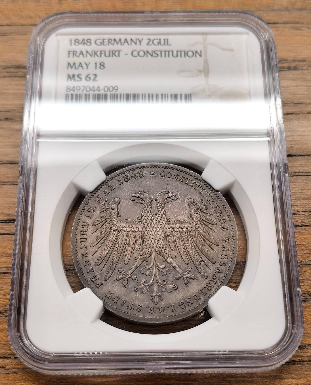 凡希社世界钱币微拍第三百十九期 1848德国法兰克福宪法纪念2盾大银NGC-MS62