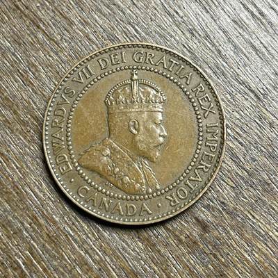 【铜匠收藏】★第140加场★精品老铜币 硬币专场 不寄存，200包邮。不满200元，支付5元运费。《接受代拍 代送NGC评级》 - 59【无寄存】1909 加拿大 爱德华七世  1分 铜币