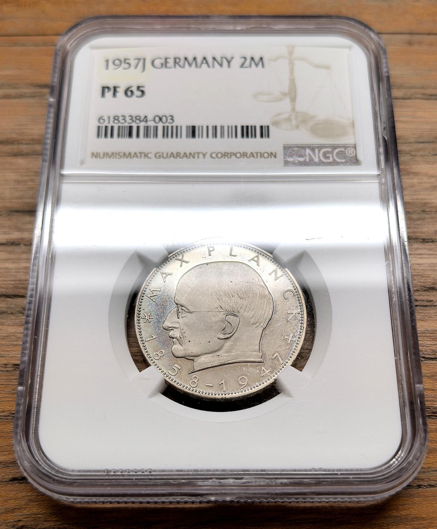 凡希社世界钱币微拍第三百十九期 1957J联邦德国普朗克2马克精铸NGC-PF65