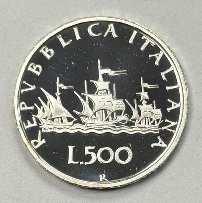 S&S Numismatic世界钱币-拍卖 第119期  - 意大利1998年 克里斯托弗·哥伦布的尼尼亚号、平塔号和圣玛利亚号帆船 500里拉精制银币 11克835银
