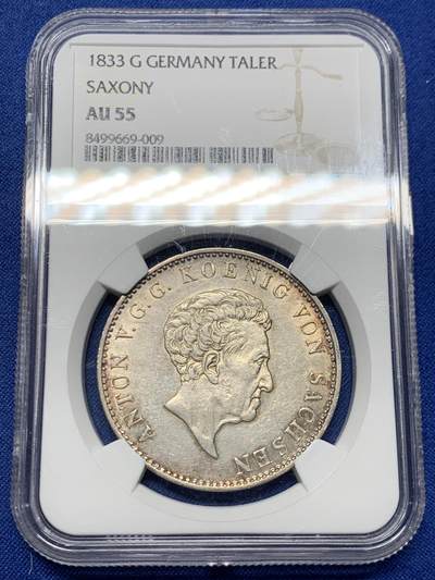 《竞宝斋》第461场 周日，周一，2场连拍 （全场包邮）欢迎送拍 - NGC AU55 德国萨克森王国 1833 安东一世泰勒银币 大型泰勒 28.06g