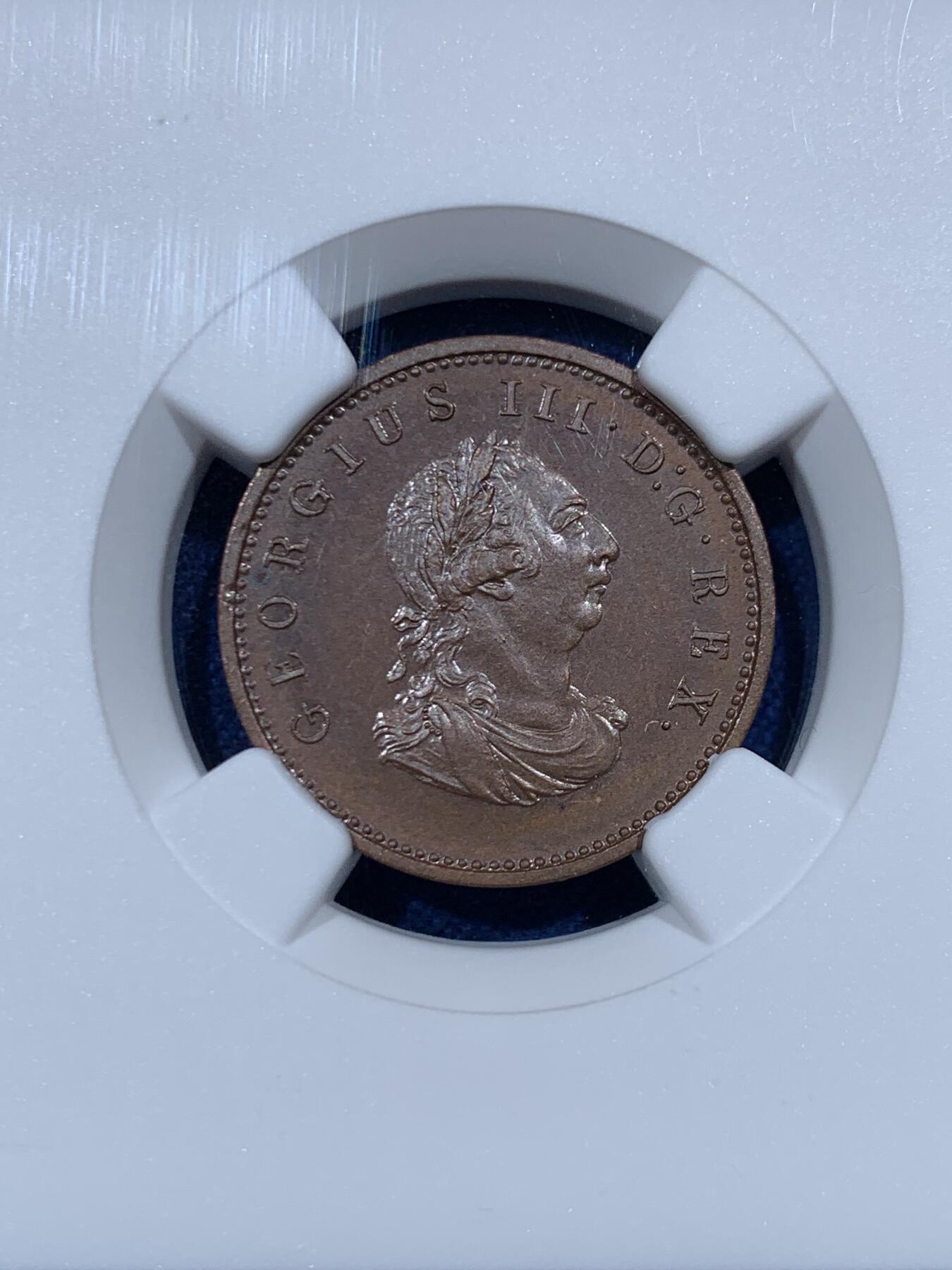 《竞宝斋》第461场 周日，周一，2场连拍 （全场包邮）欢迎送拍 NGC PF64BN 爱尔兰 1806年 乔治三世 1/4便士（1法新）铜币 极美状态