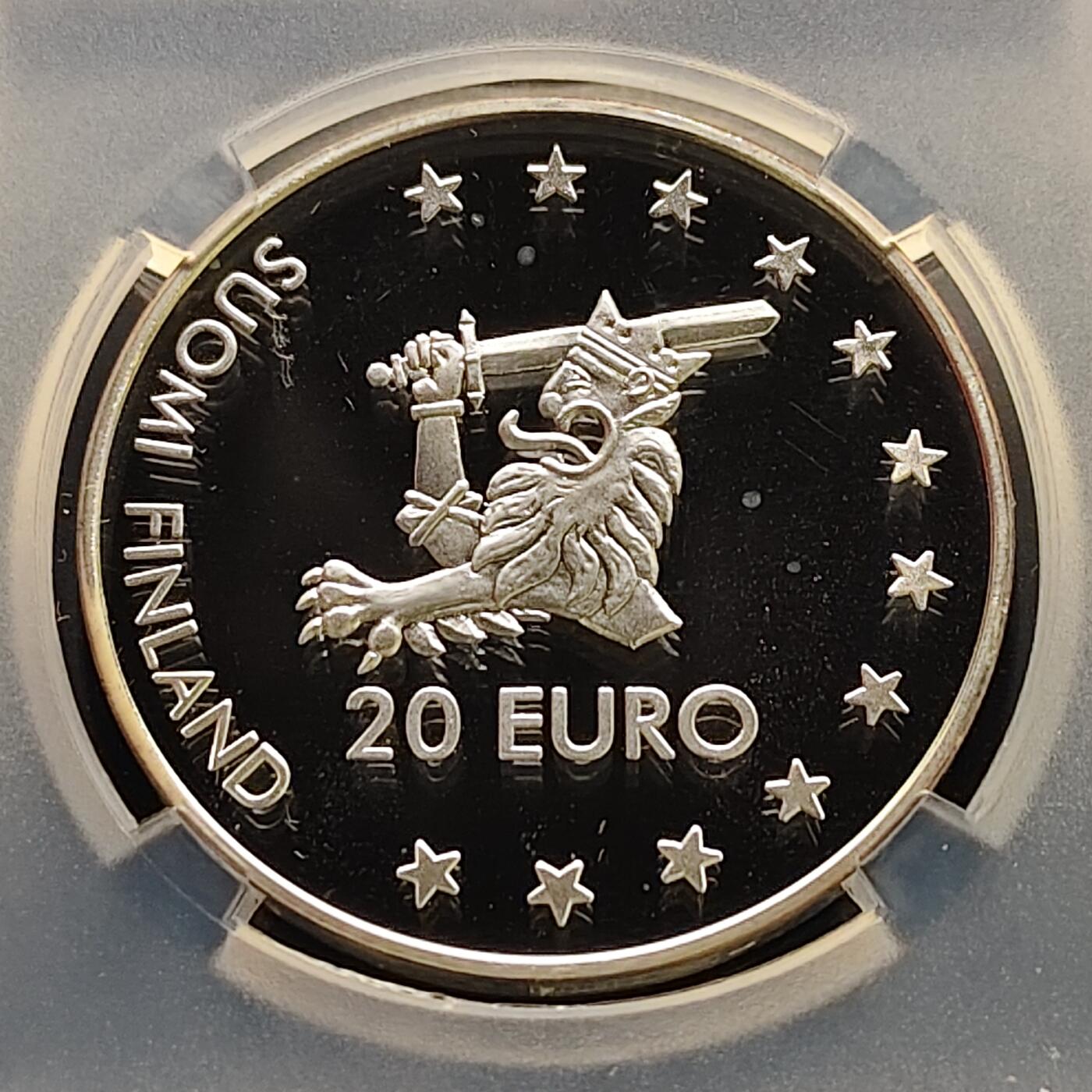 【全场包邮】纯粹捡漏拍499场-持续更新中 芬兰1996年20欧芬兰古城堡奥拉维城堡克朗型精制纪念银币【38.5毫米27.2克92.5%，纯银价约704元（按28元银价估算）】-TQG PF69 UC