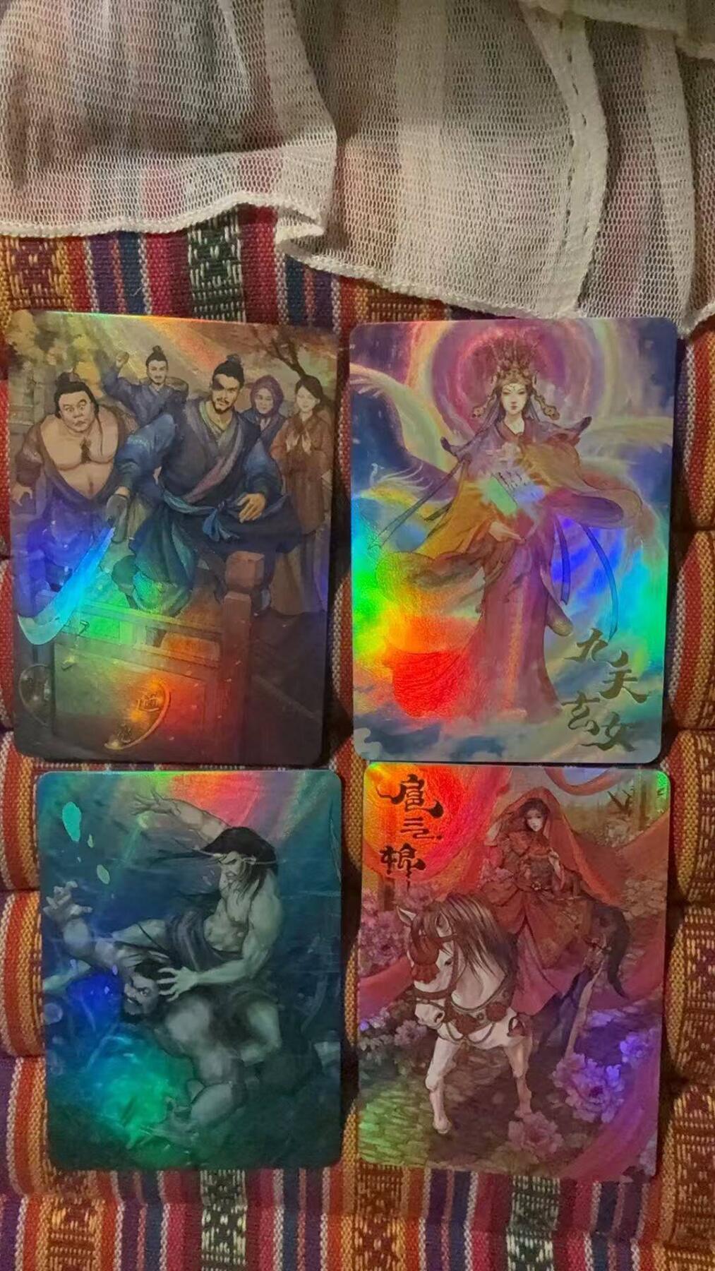 光影卡牌第29期，各家亲签，各家套卡，持续收拍品 卡趣多水浒彩粗特卡4张，嫁衣三娘＋九天玄女等