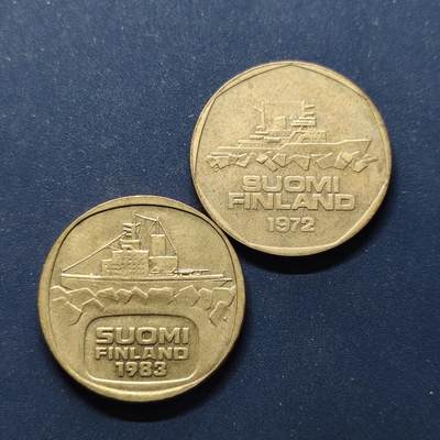【全场包邮】纯粹捡漏拍498场-持续更新中 - 芬兰1972/1983年5马克破冰船不同版本2枚一组